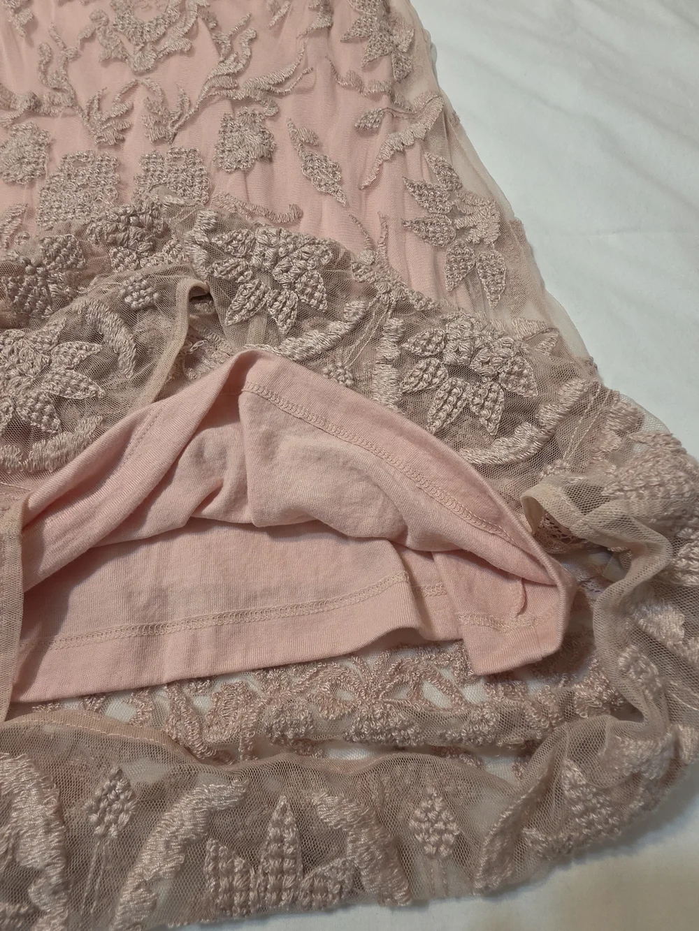 Sundance Pink Embroidered Mesh Overlay Midi Dress
